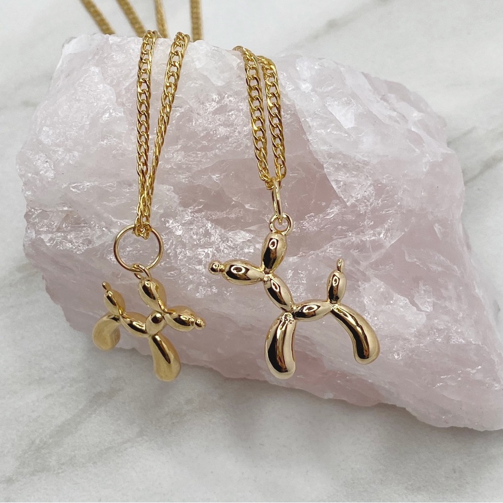 18k Gold Filled Cuban Chain with Balloon Dog Pendant Womens Minimalist Necklace - Picture 3 of 4